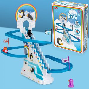 Penguin Race Game Toy Playful Musical Roller Coaster Track Playset